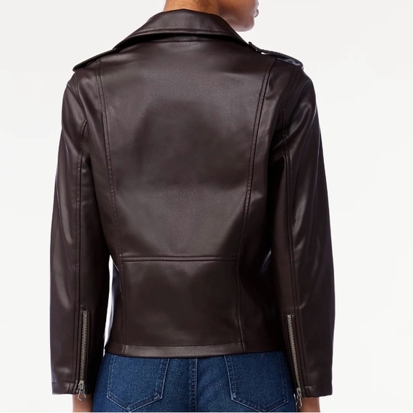 Scoop Neck Faux Leather Moto Jacket - Picture 4 of 16